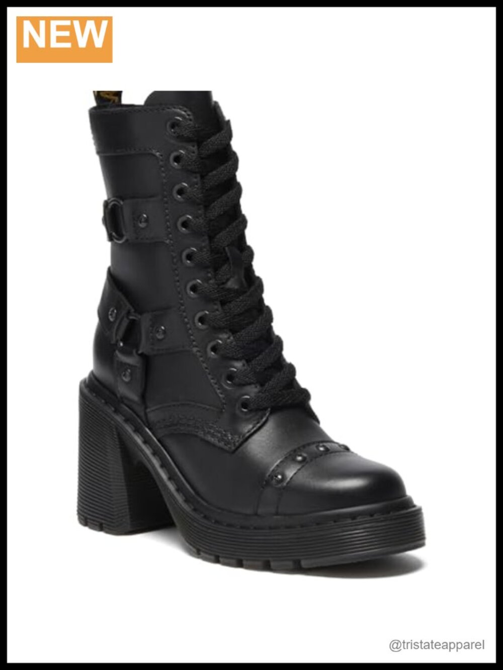 Women's Leather Ankle Boots Flare Heel Harness Zip, Gothic Style